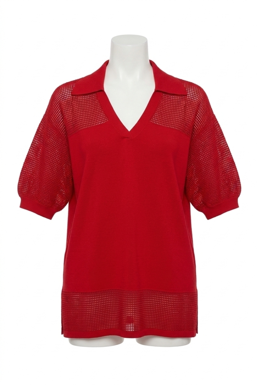 NEW JOSEPH RIBKOFF sweater knit v-neck puff sleeve top in radiant red